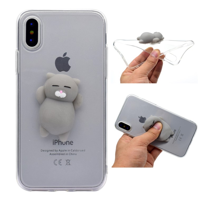 

Nail Pinch Squishy 3D Silicone Cartoon Clear TPU Case for iPhone XS / X 5.8 inch - Grey Cat, iPhone Xs