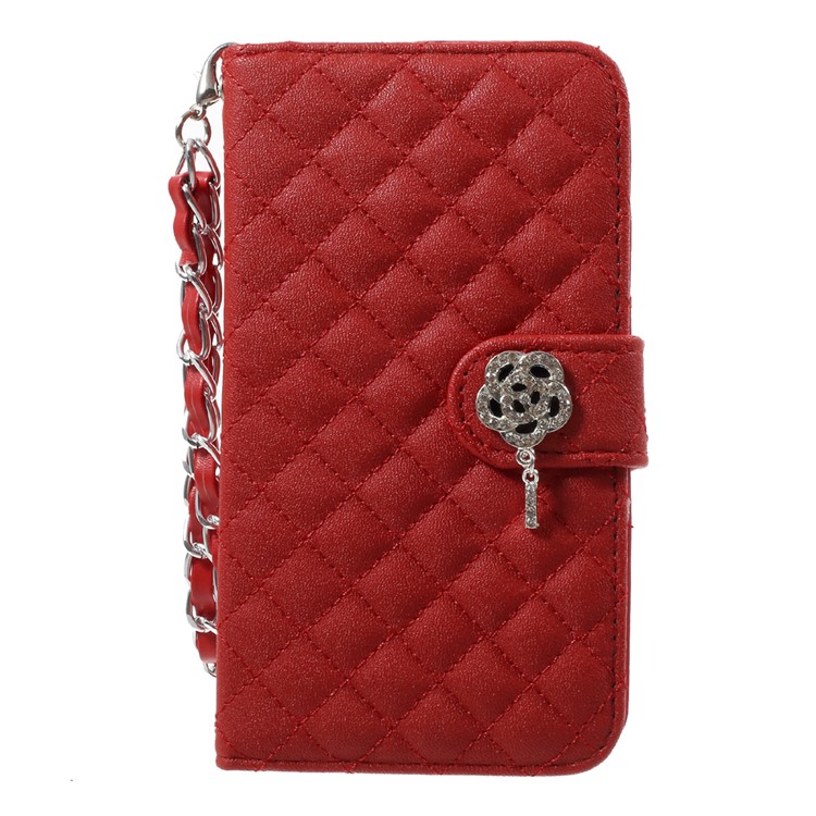 Rhombus Pattern Leather Wallet Stand Phone Case with Wrist Strap for iPhone X - Red-3