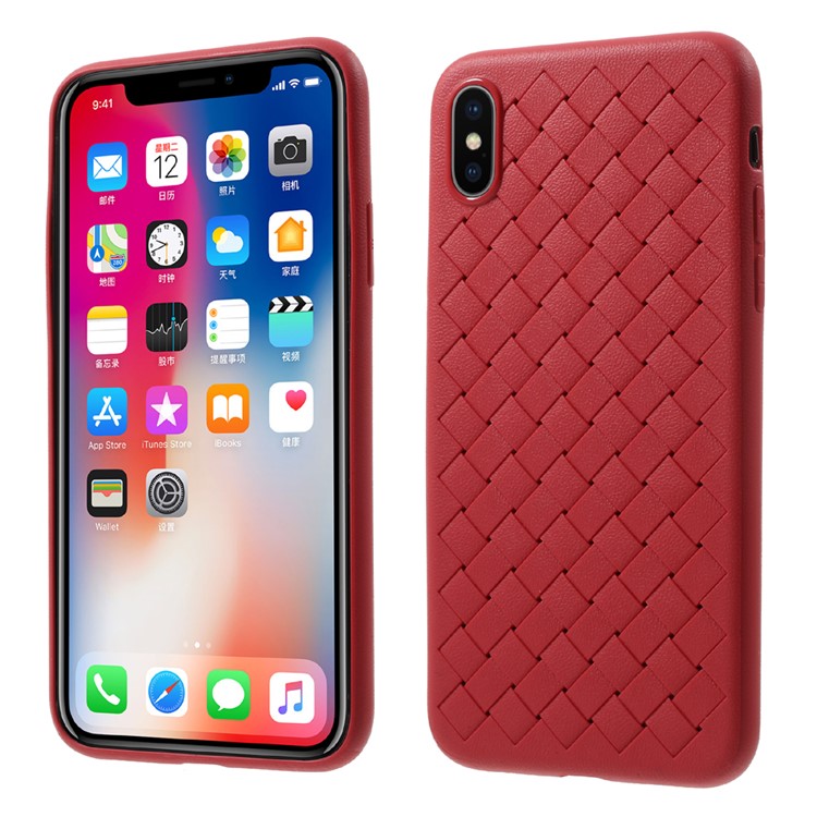 

Woven Pattern TPU Soft Case for iPhone XS/X 5.8 inch - Red