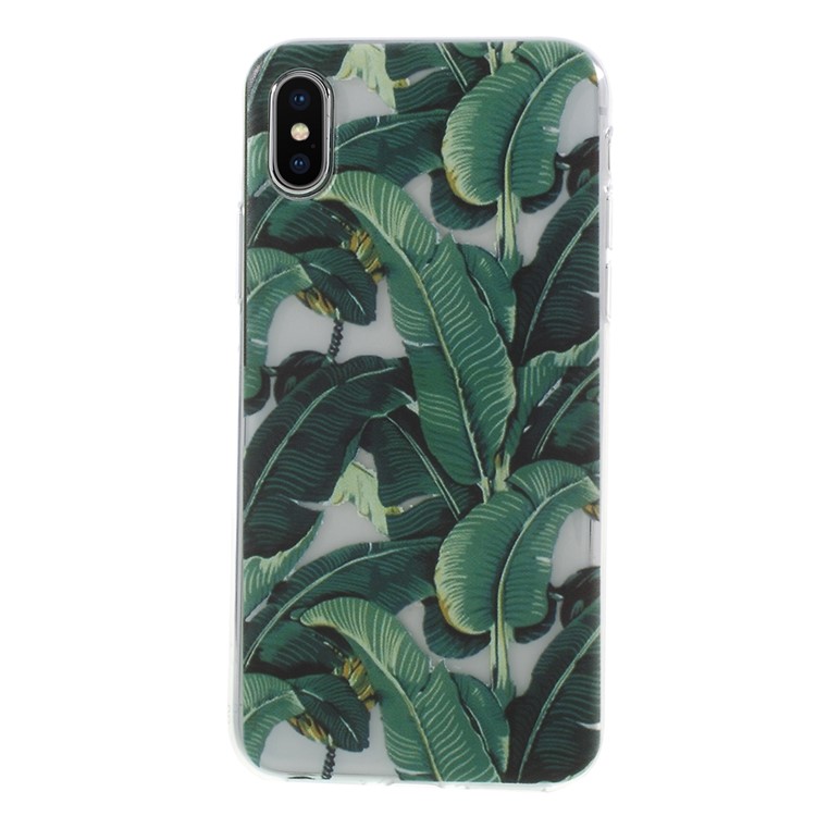 

Pattern Printing TPU Gel Case for iPhone XS/X 5.8 inch - Green Leaves, iPhone XS 5.8 inch