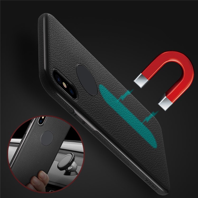 SULADA Classic Series Litchi Skin PU Leather Coated TPU Phone Case for iPhone X 5.8 inch Built-in Magnetic Holder Metal Sheet - Black-10