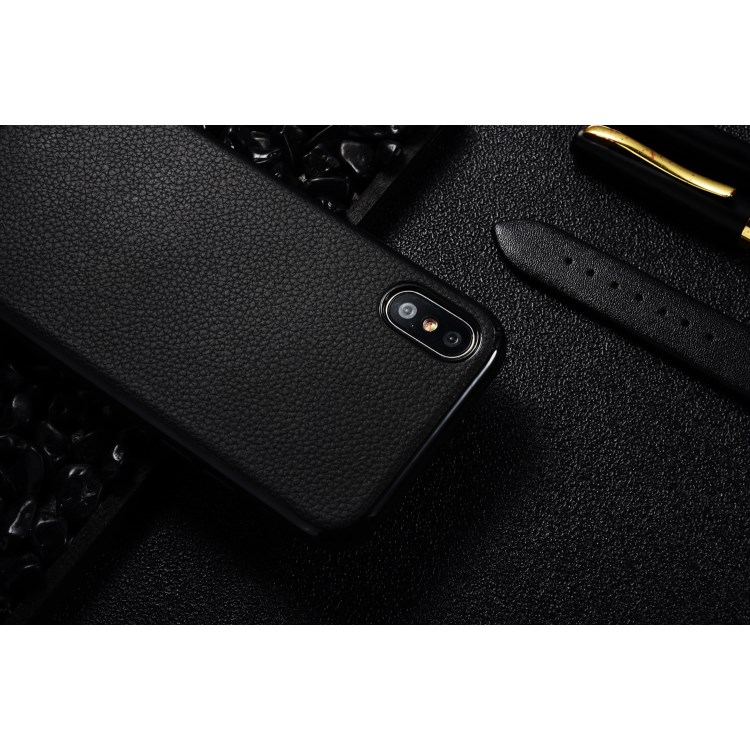 SULADA Classic Series Litchi Skin PU Leather Coated TPU Phone Case for iPhone X 5.8 inch Built-in Magnetic Holder Metal Sheet - Black-11