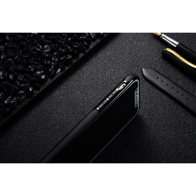 SULADA Classic Series Litchi Skin PU Leather Coated TPU Phone Case for iPhone X 5.8 inch Built-in Magnetic Holder Metal Sheet - Black-12