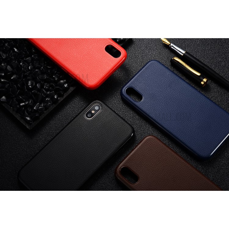 SULADA Classic Series Litchi Skin PU Leather Coated TPU Phone Case for iPhone X 5.8 inch Built-in Magnetic Holder Metal Sheet - Black-16