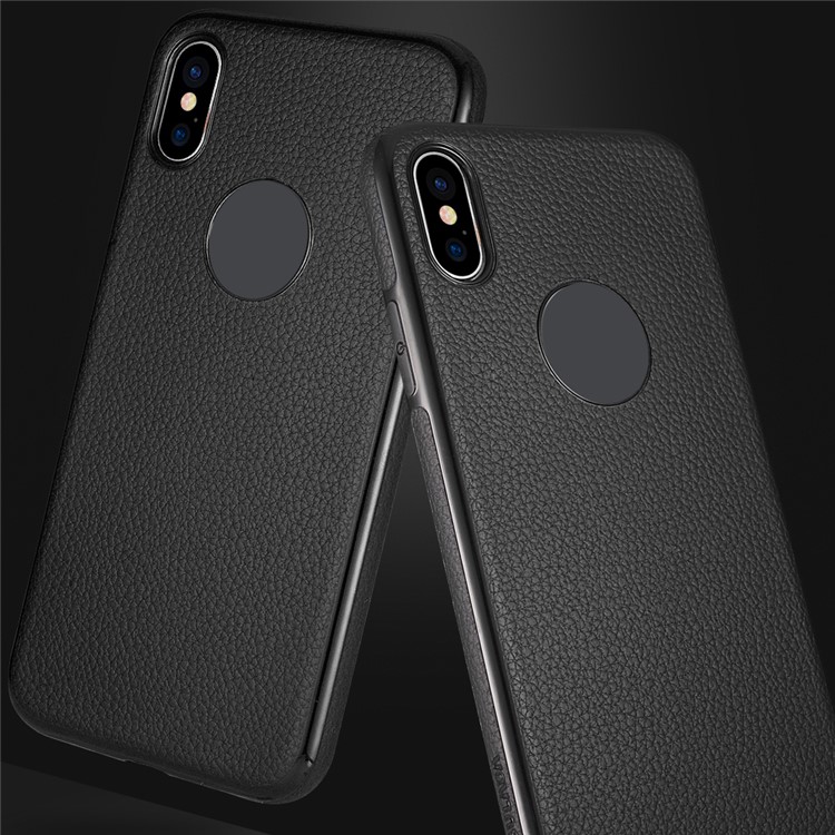 SULADA Classic Series Litchi Skin PU Leather Coated TPU Phone Case for iPhone X 5.8 inch Built-in Magnetic Holder Metal Sheet - Black-2