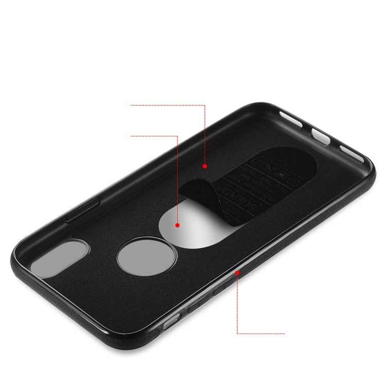 SULADA Classic Series Litchi Skin PU Leather Coated TPU Phone Case for iPhone X 5.8 inch Built-in Magnetic Holder Metal Sheet - Black-3