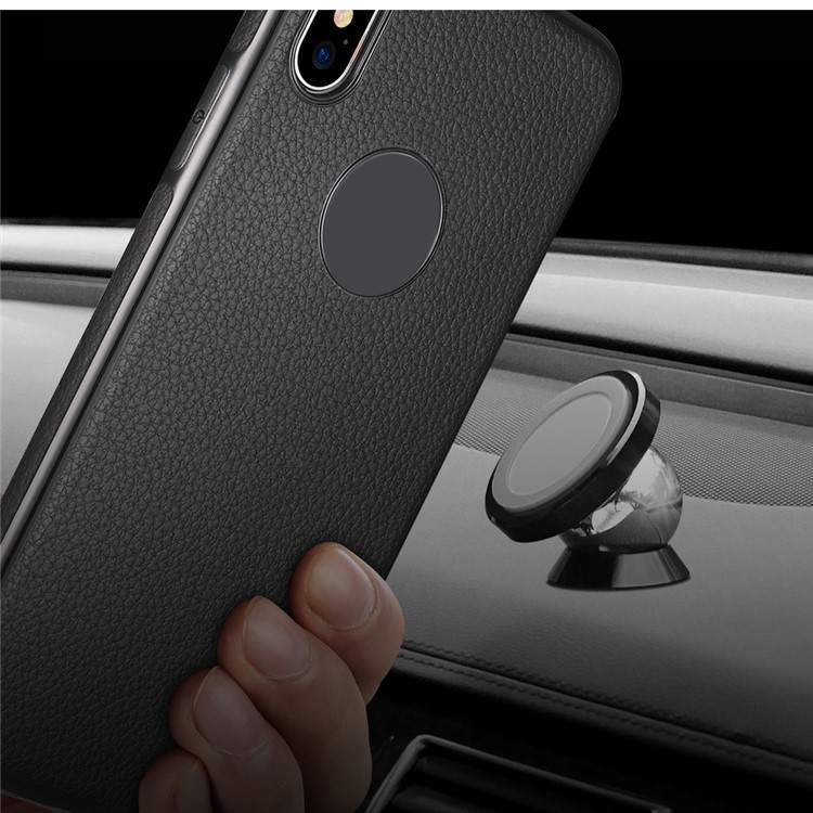 SULADA Classic Series Litchi Skin PU Leather Coated TPU Phone Case for iPhone X 5.8 inch Built-in Magnetic Holder Metal Sheet - Black-4