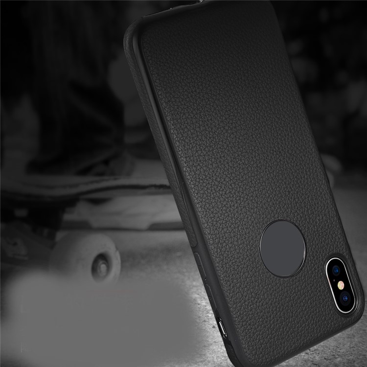 SULADA Classic Series Litchi Skin PU Leather Coated TPU Phone Case for iPhone X 5.8 inch Built-in Magnetic Holder Metal Sheet - Black-6