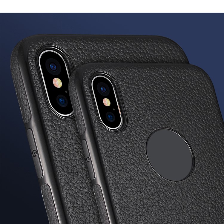 SULADA Classic Series Litchi Skin PU Leather Coated TPU Phone Case for iPhone X 5.8 inch Built-in Magnetic Holder Metal Sheet - Black-7