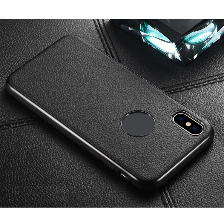SULADA Classic Series Litchi Skin PU Leather Coated TPU Phone Case for iPhone X 5.8 inch Built-in Magnetic Holder Metal Sheet - Black-9