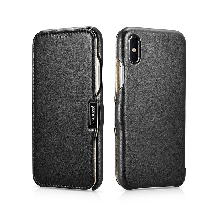 

ICARER Cowhide Genuine Leather Folio Phone Case for iPhone X 5.8 inch - Black