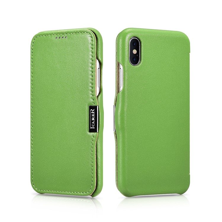 

ICARER Cowhide Genuine Leather Folio Protective Case for iPhone X 5.8 inch - Green, iPhone X