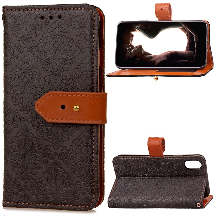 Imprinted European-style Pattern Leather Wallet Stand Mobile Shell for iPhone X 5.8 inch - Black-1