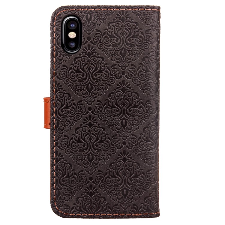 Imprinted European-style Pattern Leather Wallet Stand Mobile Shell for iPhone X 5.8 inch - Black-3