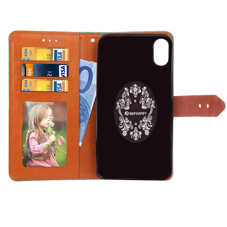 Imprinted European-style Pattern Leather Wallet Stand Mobile Shell for iPhone X 5.8 inch - Black-6