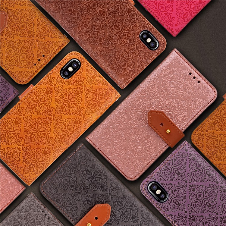 Imprinted European-style Pattern Leather Wallet Stand Mobile Shell for iPhone X 5.8 inch - Black-8