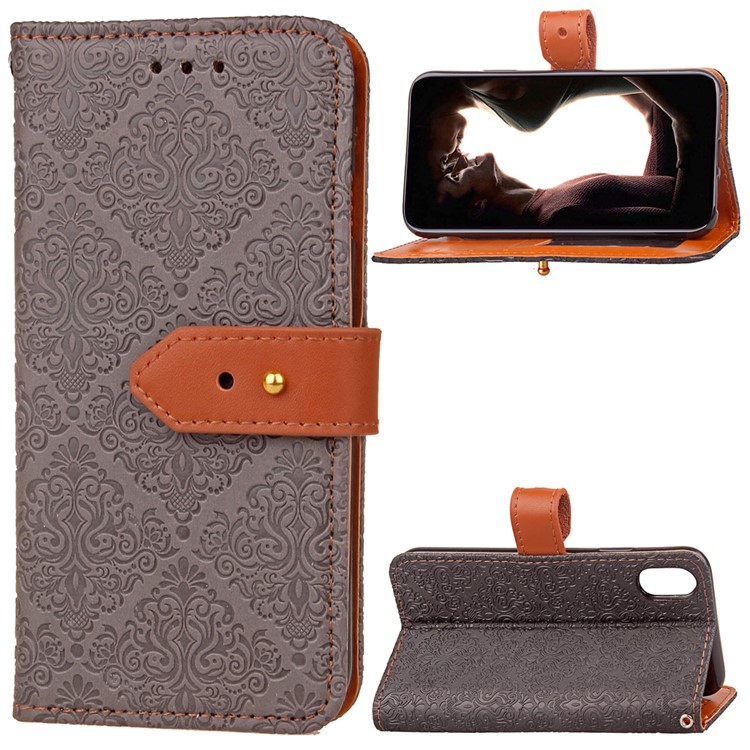

Imprinted European-style Pattern Leather Wallet Stand Mobile Case for iPhone X 5.8 inch - Grey