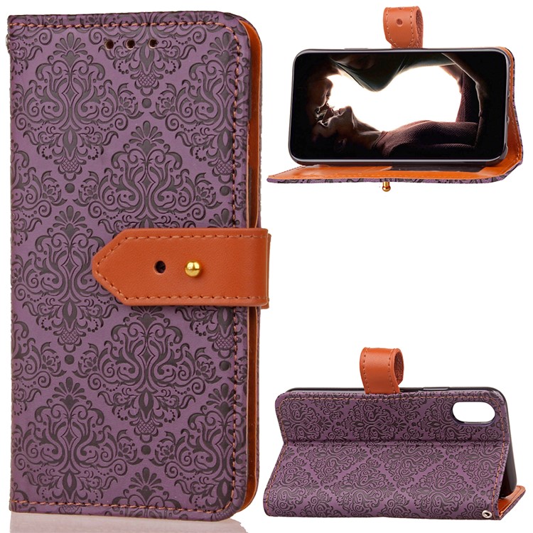 

Imprinted European-style Pattern Leather Wallet Stand Mobile Phone Case for iPhone X 5.8 inch - Purple