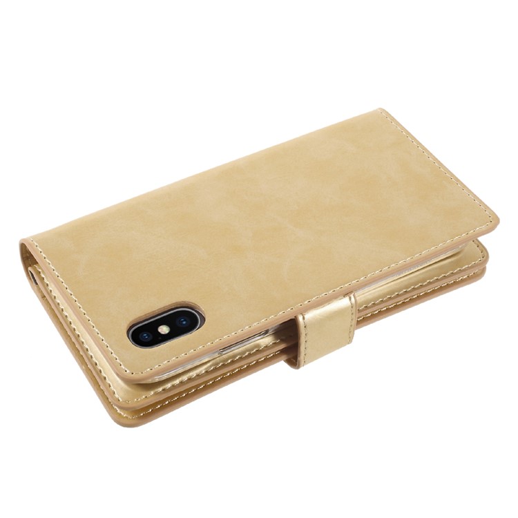 MERCURY GOOSPERY Mansoor Wallet Crazy Horse Diary Caixa de telefone celular para iPhone X - ouro-4
