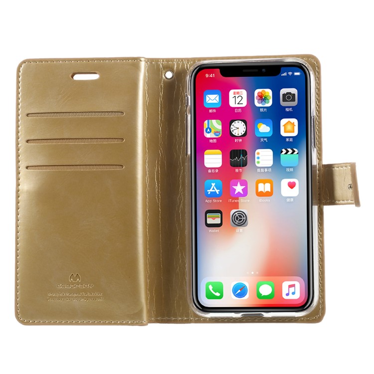 MERCURY GOOSPERY Mansoor Wallet Crazy Horse Diary Caixa de telefone celular para iPhone X - ouro-5