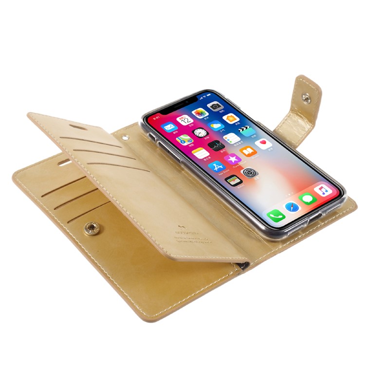 MERCURY GOOSPERY Mansoor Wallet Crazy Horse Diary Caixa de telefone celular para iPhone X - ouro-7