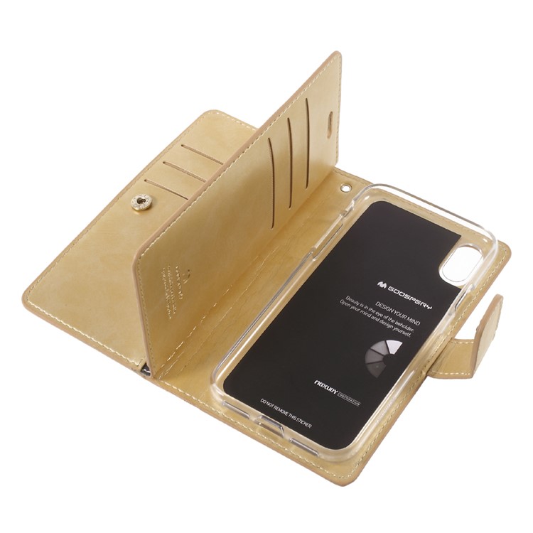 MERCURY GOOSPERY Mansoor Wallet Crazy Horse Diary Caixa de telefone celular para iPhone X - ouro-8