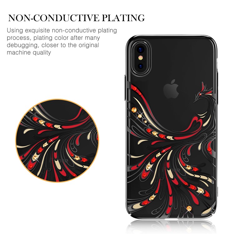 KAVARO Crystals Decor Electroplated Phoenix Pattern PC Hard Case for iPhone X 5.8 inch - Black-3