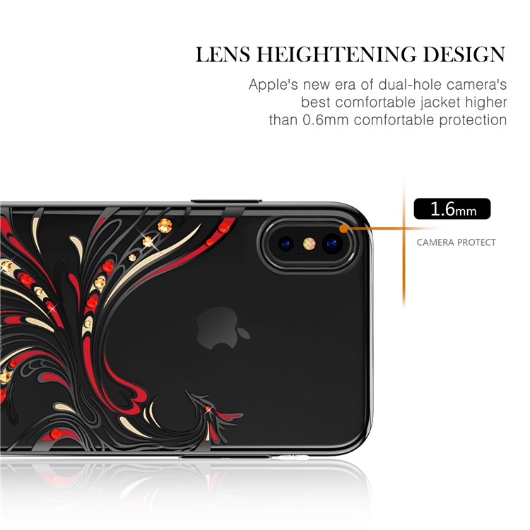 KAVARO Crystals Decor Electroplated Phoenix Pattern PC Hard Case for iPhone X 5.8 inch - Black-4