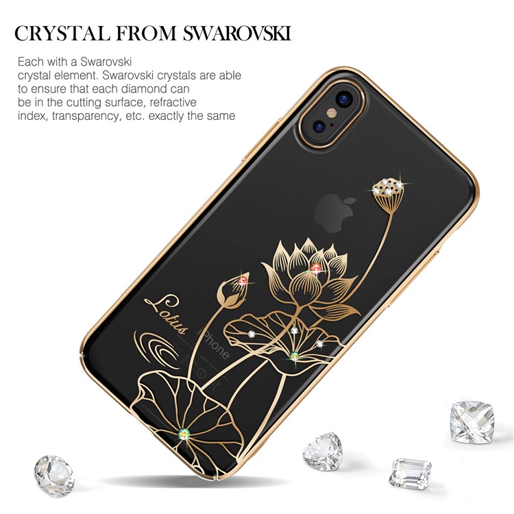 KINGXBAR Caso de capa traseira de PC Swarovski Crystal Case para iPhone X (Dez) 5.8 polegadas - lótus-2