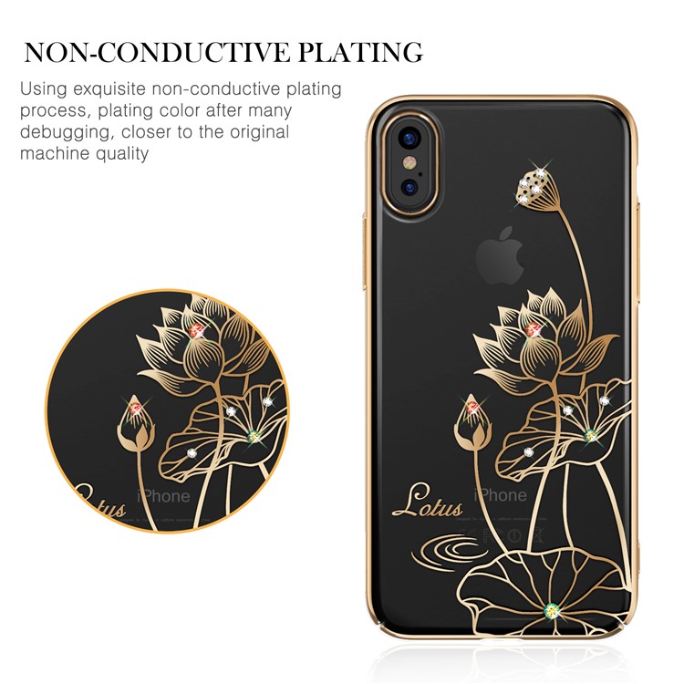 KINGXBAR Caso de capa traseira de PC Swarovski Crystal Case para iPhone X (Dez) 5.8 polegadas - lótus-3