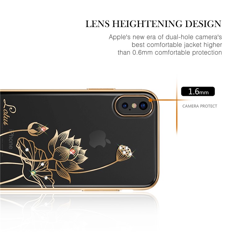 KINGXBAR Caso de capa traseira de PC Swarovski Crystal Case para iPhone X (Dez) 5.8 polegadas - lótus-4