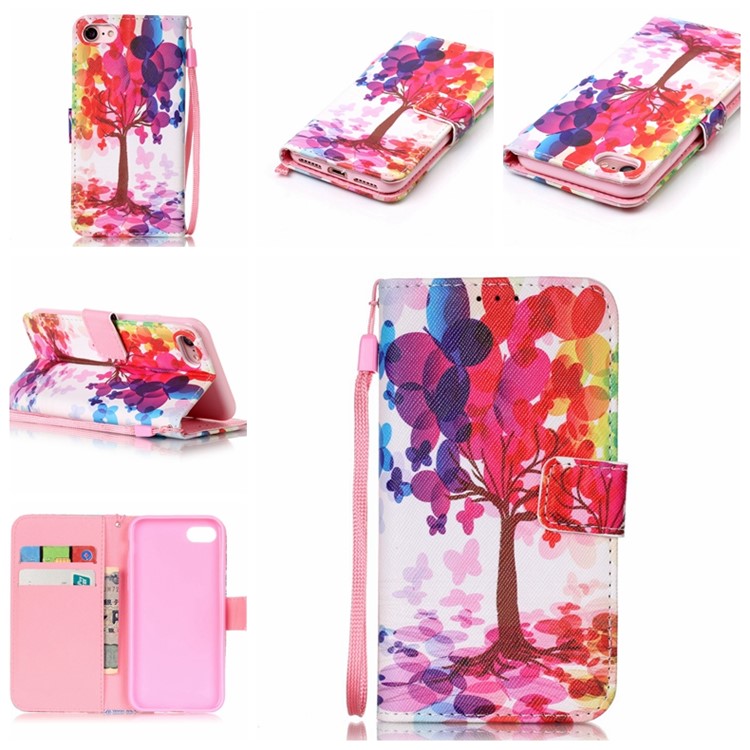 

Patterned Wallet Stand Leather Phone Case for iPhone 8 / 7 4.7 inch - Colorful Tree