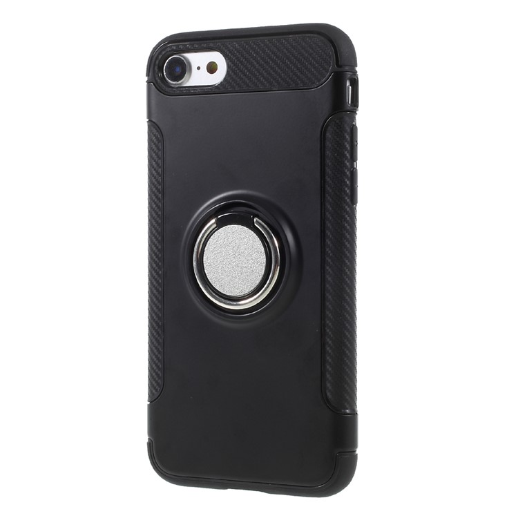 Hybrid PC TPU 360 Degree Rotating Ring Kickstand Cover for iPhone 8 / 7 4.7 inch - Black-3