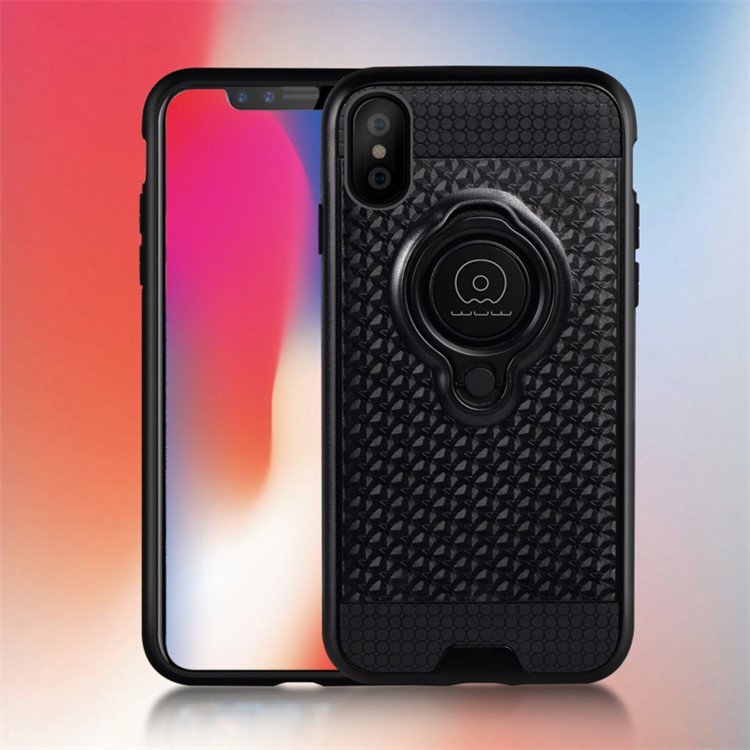 WUW Magnetic Finger Ring Kickstand TPU PC Hybrid Phone Case for iPhone X/10 5.8 Inch - Black-1