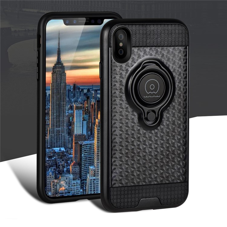 WUW Magnetic Finger Ring Kickstand TPU PC Hybrid Phone Case for iPhone X/10 5.8 Inch - Black-2