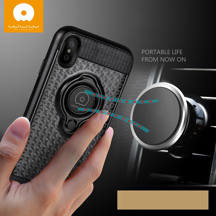 WUW Magnetic Finger Ring Kickstand TPU PC Hybrid Phone Case for iPhone X/10 5.8 Inch - Black-3