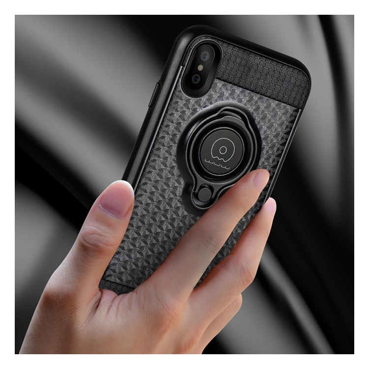 WUW Magnetic Finger Ring Kickstand TPU PC Hybrid Phone Case for iPhone X/10 5.8 Inch - Black-6
