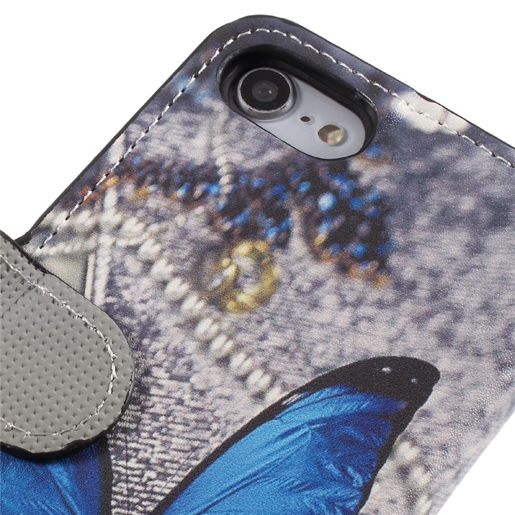 Pattern Printing PU Leather Magnetic Wallet Stand Protective Phone Shell for iPhone 8 / 7 4.7 inch - Blue Butterfly-10