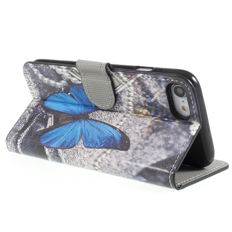 Pattern Printing PU Leather Magnetic Wallet Stand Protective Phone Shell for iPhone 8 / 7 4.7 inch - Blue Butterfly-5