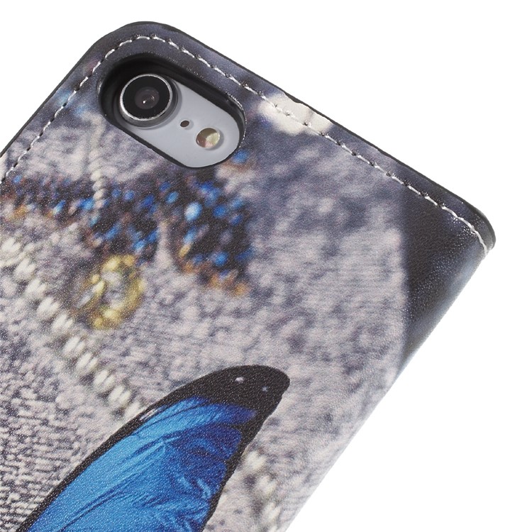 Pattern Printing PU Leather Magnetic Wallet Stand Protective Phone Shell for iPhone 8 / 7 4.7 inch - Blue Butterfly-8