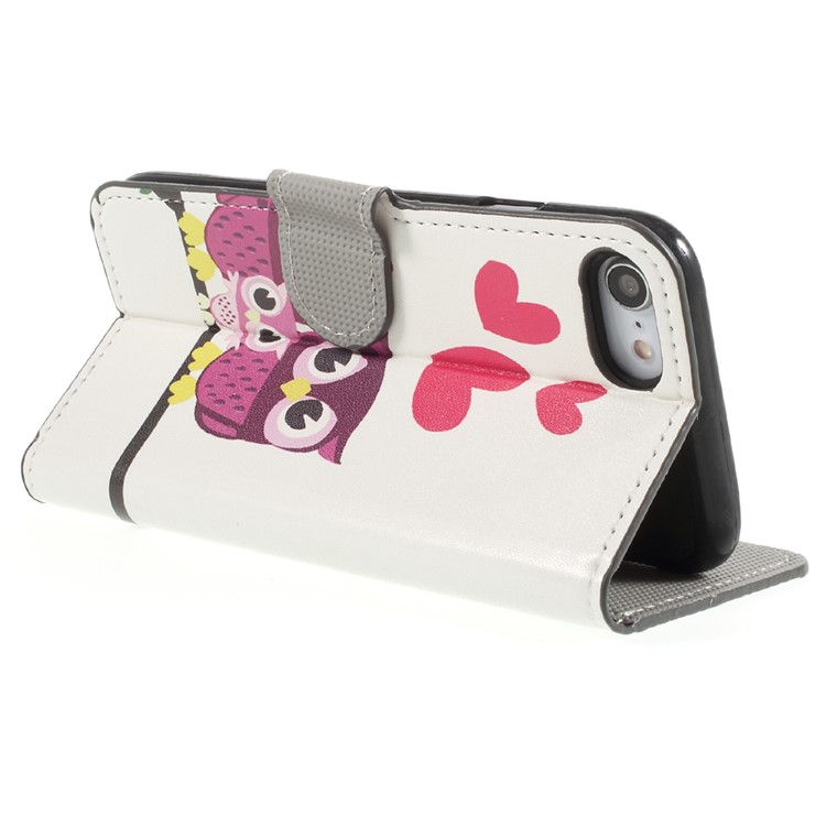 Impressão de padrões PU Leather Magnetic Wallet Stand Protective Phone Cover para iPhone 8 / 7 4.7 polegadas - coruja família-5