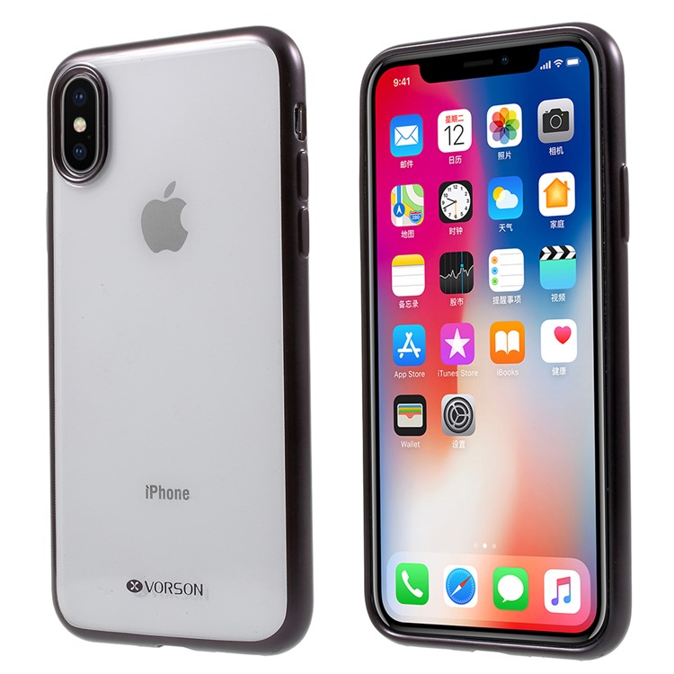 VORSON for iPhone X / 10 5.8 inch Crystal Clear Soft TPU Back Case - Black-1