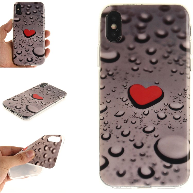 

Pattern Printing IMD TPU Back Phone Case for iPhone X/XS 5.8(Ten) 5.8 inch - Red Heart and Raindrop