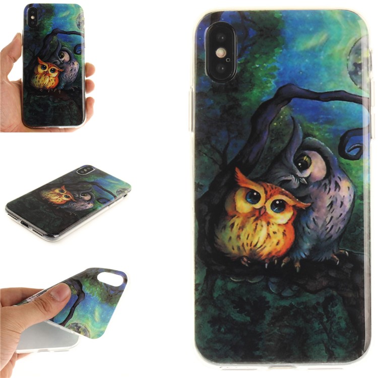 

Patterned IMD TPU Back Protection Phone Case for iPhone X/XS 5.8(Ten) 5.8 inch - Two Owls on Branch Painting