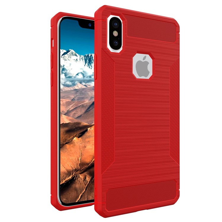 Anti-slip TPU Brushed Mobile Case for iPhone X 5.8 inch - Red-1