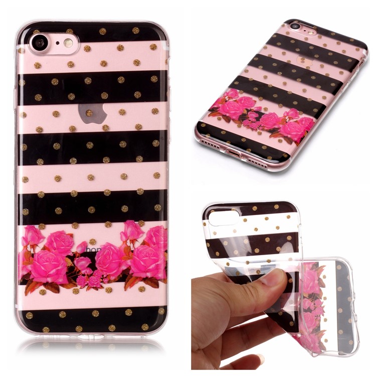 

Clear IMD Gel TPU Phone Back Shell for iPhone 8 / 7 4.7 inch - Stripe and Flowers