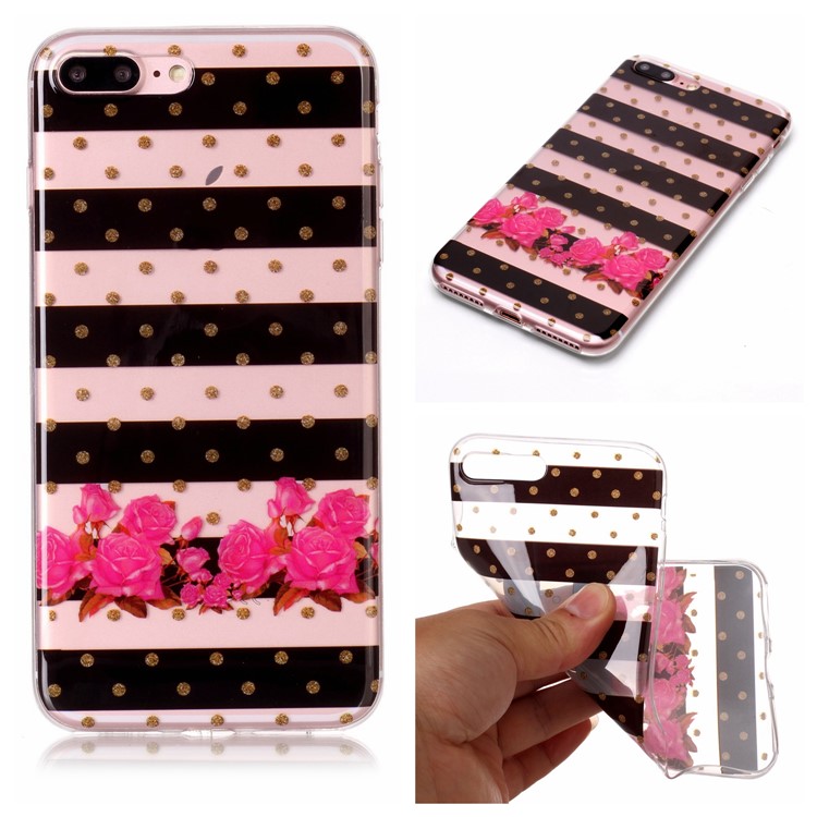 

Pattern Printing IMD TPU Shell Cover Case for iPhone 8 Plus / 7 Plus - Stripes and flowers