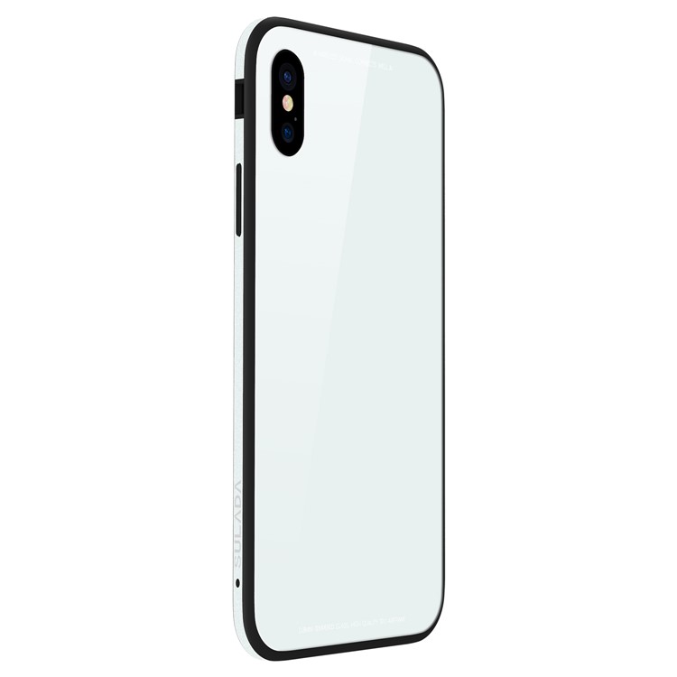 SULADA para el iPhone X / 10 de vidrio templado a prueba de gotas + TPU + Metal caso híbrido - Blanco-2