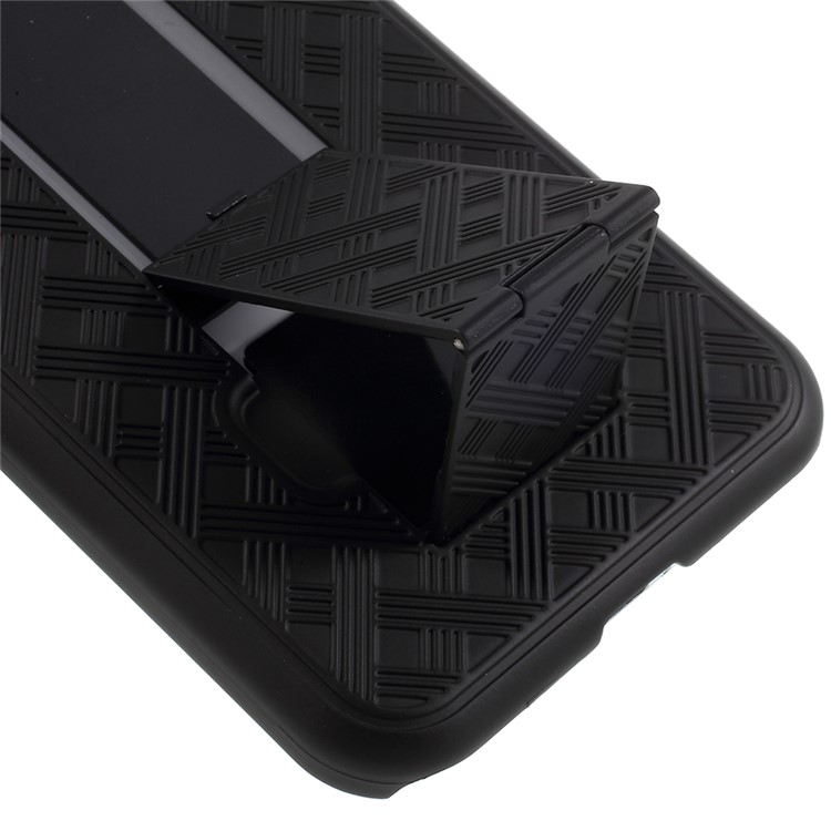Grid Pattern Plastic Belt Clip Kickstand Holster Case Cover for iPhone X - Black-10