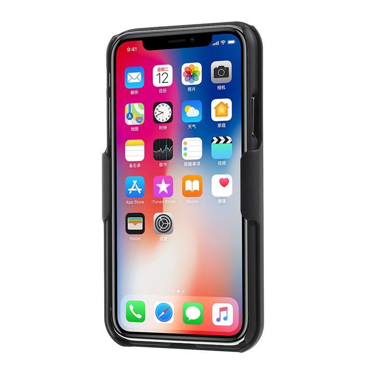 Grid Pattern Plastic Belt Clip Kickstand Holster Case Cover for iPhone X - Black-4